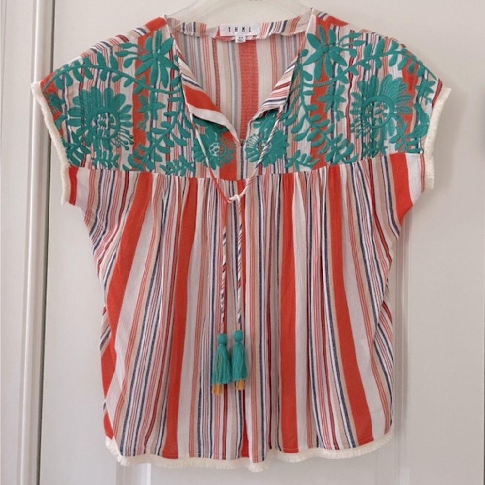 THML Orange and Blue Embroidered Top Size XS